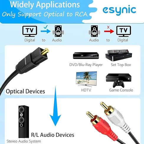 eSynic Portable Optical to RCA Adapter-6 FT Long-Built-in DAC Chip-Easy to Setup-192KHZ Digital to Analog Audio Converter-Aluminum Shell-from HDTV/Blu-ray/Gaming Consoles to L/R Stereo Audio System in Kuwait