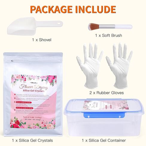 مجموعة تجفيف الزهور من جل السيليكا بوزن 5 رطل من أبوفكس، لون قابل لإعادة الاستخدام يشير إلى بلورات جل السيليكا لتجفيف الزهور مع حاوية محكمة الإغلاق وفرشاة ومكشطة ثلج وقفازات، مجموعة حفظ الزهور DIY للحرف الفنية in Kuwait