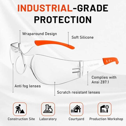 Anti Fog Wraparound Safety Glasses Bulk, ANSI Z87.1 Certified for Construction, Yard Work, Laboratories in Saudi Arabia