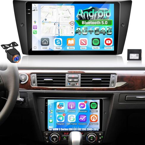 [2+64G] for BMW 3 Series E90 E91 E92 E93 2005-2012 DSP Audio - 9 inch Touchsceen Android 13 Car Stereo - Wireless Carplay and Android Auto, WiFi, GPS, Multiple UI, SWC + Canbus + AHD Rearview Camera in Kuwait