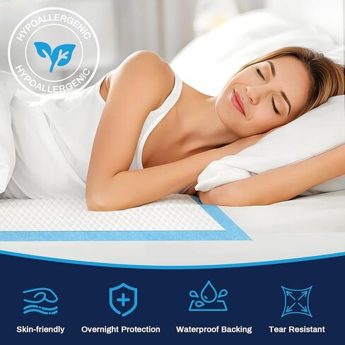 وسادات سرير للاستخدام مرة واحدة شديدة التحمل من AAY مقاس 91.44 سم × 111.46 سم (20 قطعة) وسادات سفلية داعمة من القماش مقاومة للتمزق، وسادات تبول كبيرة جدًا فائقة الامتصاص، وسادات تبول مقاومة للماء للبالغين وكبار السن والأطفال أو الجرو in Kuwait