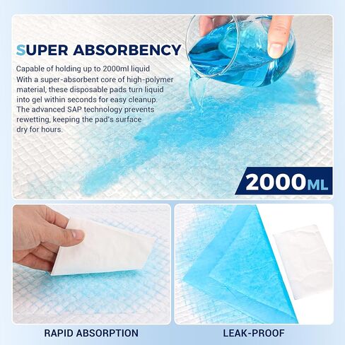 Heavy Duty Disposable Bed Pads 30"x36"- 50 Count Underpads for Incontinence Adults, Chucks Pads Super Absorbency & Leak-Proof Incontinence Bed Pads Disposable Pee Pads for Adults, Kids, Elderly in Saudi Arabia