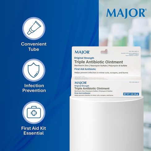 MAJOR Triple Antibiotic Ointment, First Aid Antibiotic for Infection Prevention in Minor Scrapes, Cuts, and Burns, Original Strength, 1 Oz Tube in Saudi Arabia