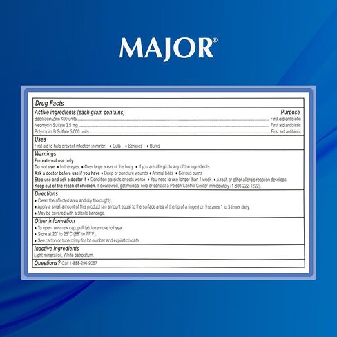 MAJOR Triple Antibiotic Ointment, First Aid Antibiotic for Infection Prevention in Minor Scrapes, Cuts, and Burns, Original Strength, 1 Oz Tube in Saudi Arabia