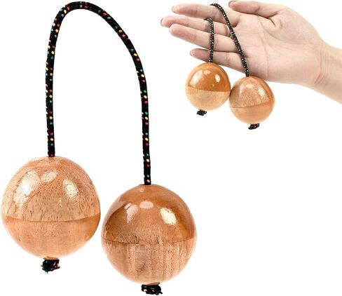 1 Pack Wooden Kashaka Shaker for Christmas Music Performance, Adjustable Length African Shakers, Asalato Instrument Rhythmic Ball, Traditional Aslatuas Double Balls Hand Percussion (natural) in Saudi Arabia