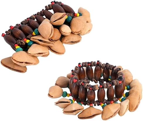 African Tribal Style Nut Shell Bracelets, Natural Seed Shell Dance Rattle Wristbands, Handmade Shaker Bells Percussion Instrument Accessories for Dance, Yoga, ASMR, African Drum Accompaniment in Kuwait