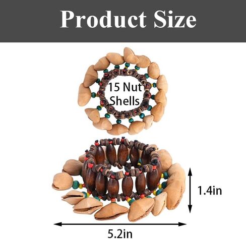 African Tribal Style Nut Shell Bracelets, Natural Seed Shell Dance Rattle Wristbands, Handmade Shaker Bells Percussion Instrument Accessories for Dance, Yoga, ASMR, African Drum Accompaniment in Kuwait