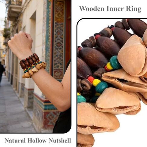 African Tribal Style Nut Shell Bracelets, Natural Seed Shell Dance Rattle Wristbands, Handmade Shaker Bells Percussion Instrument Accessories for Dance, Yoga, ASMR, African Drum Accompaniment in Kuwait