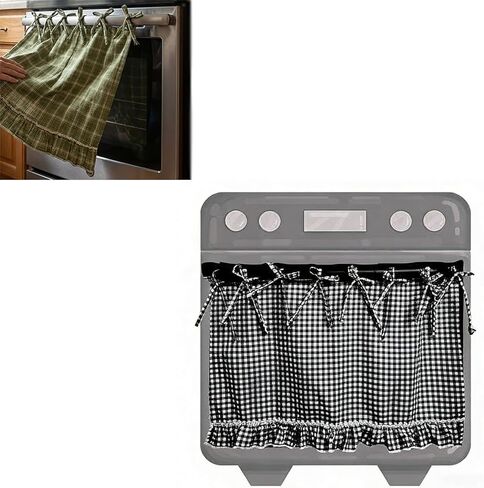 Handmade Oven Skirt Curtain, Ruffled Ribbon Tie Oven Curtain, Everyday Kitchen Decor for Ovens, Dishwashers, Washing Machine, Farmhouse Cottage Style, Easy to Install (Domino, 30×22 in) in Saudi Arabia
