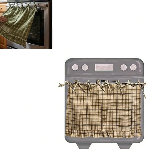 Handmade Oven Skirt Curtain, Ruffled Ribbon Tie Oven Curtain, Everyday Kitchen Decor for Ovens, Dishwashers, Washing Machine, Farmhouse Cottage Style, Easy to Install (Oat, 30×22 in) in Saudi Arabia