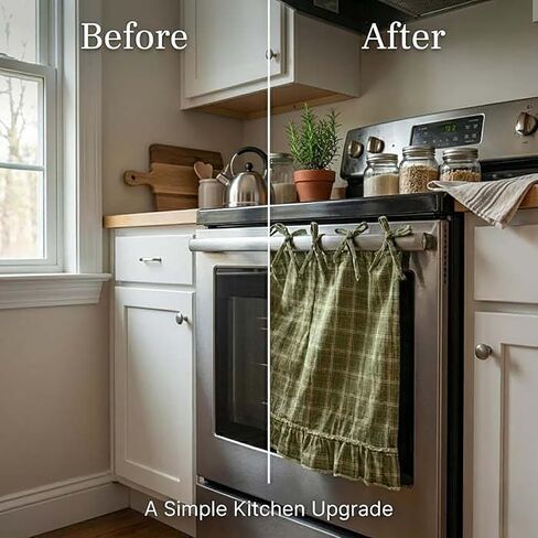 Handmade Oven Skirt Curtain, Ruffled Ribbon Tie Oven Curtain, Everyday Kitchen Decor for Ovens, Dishwashers, Washing Machine, Farmhouse Cottage Style, Easy to Install (Oat, 30×22 in) in Saudi Arabia