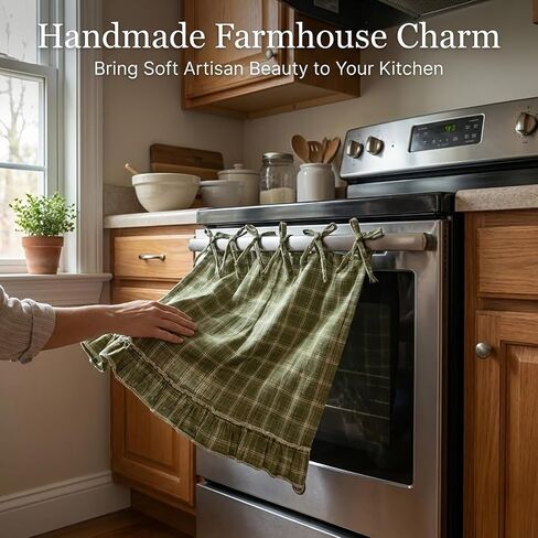 Handmade Oven Skirt Curtain, Ruffled Ribbon Tie Oven Curtain, Everyday Kitchen Decor for Ovens, Dishwashers, Washing Machine, Farmhouse Cottage Style, Easy to Install (Oat, 30×22 in) in Saudi Arabia