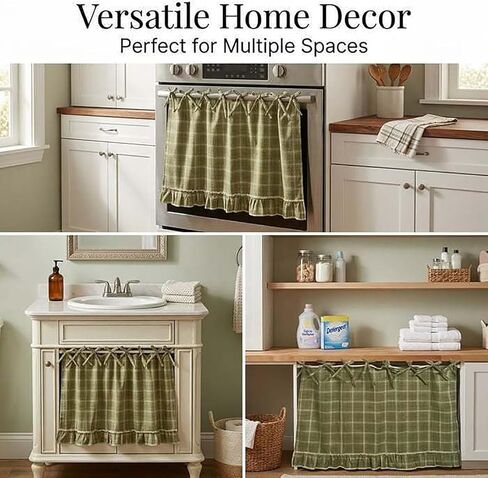 Handmade Oven Skirt Curtain, Ruffled Ribbon Tie Oven Curtain, Everyday Kitchen Decor for Ovens, Dishwashers, Washing Machine, Farmhouse Cottage Style, Easy to Install (Oat, 30×22 in) in Saudi Arabia