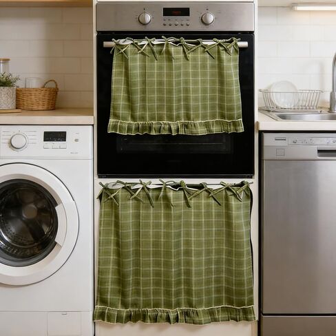 Handmade Oven Skirt Curtain, Ruffled Ribbon Tie Oven Curtain, Everyday Kitchen Decor for Ovens, Dishwashers, Washing Machine, Farmhouse Cottage Style, Easy to Install (Oat, 30×22 in) in Saudi Arabia