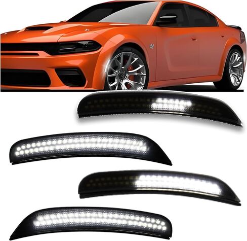 Dynamic LED Side Marker Lights for 2015-2024 Dodge Charger (SXT/Scat Pack/SRT Hellcat) - Sequential Amber Front & Red Rear Turn Signals | 4pc Direct Replacement Kit | Plug & Play in Kuwait