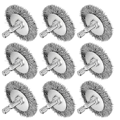 1.5 بوصة فرش سلكية للمثقاب، مجموعة فرش سلكية من الفولاذ المقاوم للصدأ مع ساق سداسية 1/4 بوصة، 9 قطع (قطر 38 مم) in Kuwait