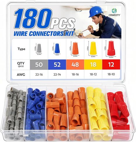 180 PCS Wire Connectors Nuts, Electrical Wire Caps Small Wire Assortment Nuts Kit, Assorted Electric Cap for Wiring, Twist-On Wire Screw Connector for Home, DIY Projects & Commercial Use in Kuwait