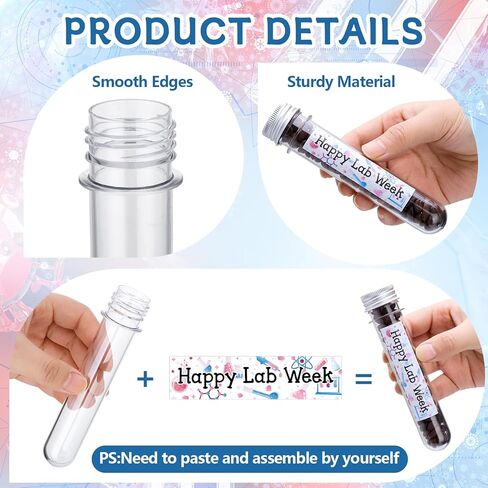 36Sets Lab Week Gifts Clear Plastic Test Tubes with Caps Happy Lab Week Stickers 45ml Small Tube 25mm x 140mm Clear Test Tubes Candy Containers Vials Storage for Sample Powder Seed ScienceThemed Gifts in Saudi Arabia