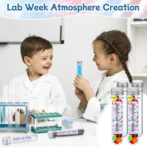 36Sets Lab Week Gifts Clear Plastic Test Tubes with Caps Happy Lab Week Stickers 45ml Small Tube 25mm x 140mm Clear Test Tubes Candy Containers Vials Storage for Sample Powder Seed ScienceThemed Gifts in Saudi Arabia