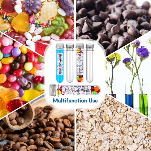 36Sets Lab Week Gifts Clear Plastic Test Tubes with Caps Happy Lab Week Stickers 45ml Small Tube 25mm x 140mm Clear Test Tubes Candy Containers Vials Storage for Sample Powder Seed ScienceThemed Gifts in Saudi Arabia