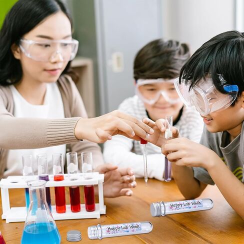 36Sets Lab Week Gifts Clear Plastic Test Tubes with Caps Happy Lab Week Stickers 45ml Small Tube 25mm x 140mm Clear Test Tubes Candy Containers Vials Storage for Sample Powder Seed ScienceThemed Gifts in Saudi Arabia
