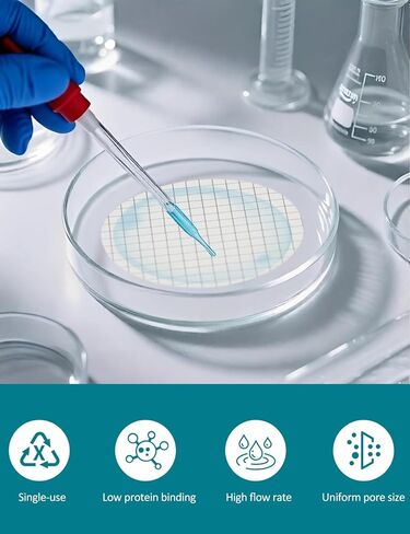 Sterile Gridded MCE Membrane Filters, Diameter 47mm,Pore Size 0.45μm, Individually Packed, Mixed Cellulose Esters for Microbiology & Colony Counting, 100 Pack by LVDALAB in Kuwait