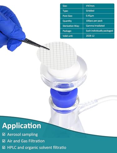 Sterile Gridded MCE Membrane Filters, Diameter 47mm,Pore Size 0.45μm, Individually Packed, Mixed Cellulose Esters for Microbiology & Colony Counting, 100 Pack by LVDALAB in Kuwait