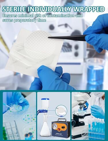 Sterile Gridded MCE Membrane Filters, Diameter 47mm,Pore Size 0.45μm, Individually Packed, Mixed Cellulose Esters for Microbiology & Colony Counting, 100 Pack by LVDALAB in Kuwait
