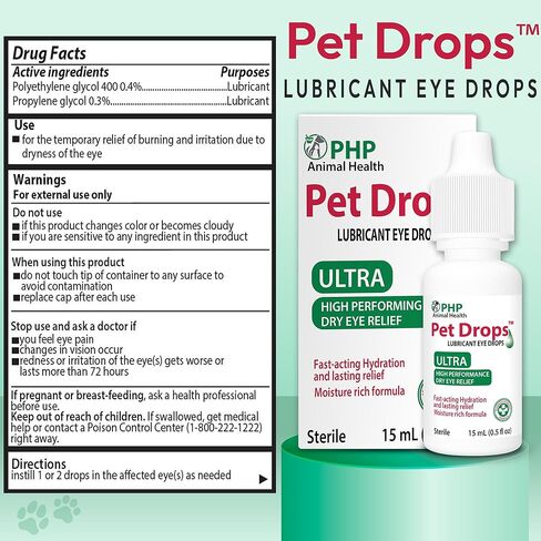 Ultra Lubricant Pet Drops 15 ml - Eye Drops for Cats and Dogs - Moisture Rich Formula, Fast Acting Hydration Dogs Eye Drop for Dry Eyes, Artificial Tears for Extra Dry Eye (U.S Made) in Kuwait