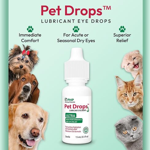 Ultra Lubricant Pet Drops 15 ml - Eye Drops for Cats and Dogs - Moisture Rich Formula, Fast Acting Hydration Dogs Eye Drop for Dry Eyes, Artificial Tears for Extra Dry Eye (U.S Made) in Kuwait