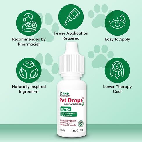 Ultra Lubricant Pet Drops 15 ml - Eye Drops for Cats and Dogs - Moisture Rich Formula, Fast Acting Hydration Dogs Eye Drop for Dry Eyes, Artificial Tears for Extra Dry Eye (U.S Made) in Kuwait