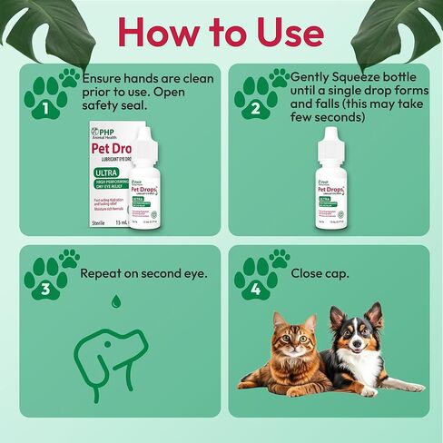 Ultra Lubricant Pet Drops 15 ml - Eye Drops for Cats and Dogs - Moisture Rich Formula, Fast Acting Hydration Dogs Eye Drop for Dry Eyes, Artificial Tears for Extra Dry Eye (U.S Made) in Kuwait