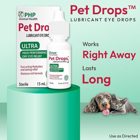 Ultra Lubricant Pet Drops 15 ml - Eye Drops for Cats and Dogs - Moisture Rich Formula, Fast Acting Hydration Dogs Eye Drop for Dry Eyes, Artificial Tears for Extra Dry Eye (U.S Made) in Kuwait