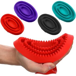 Dingion 4 Pcs Large Rubber Curry Comb 6" x 4" Horse Grooming Comb Brush with Handle Shampoo Horse Brush for Dogs Cats Shedding Short Long Hair Shower Supplies, 4 Colors