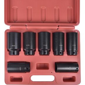 Aain MKT022 7pc Deep Impact Socket Set, 1/2" Drive Metric Axle Hub Nut Socket Set, 29-38mm, 6-Point