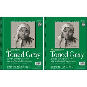 2-Pack - Strathmore 412-109 400 Series Toned Gray Sketch Pad, 9"x12" Wire Bound, 50 Sheets Each