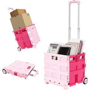 Foldable Rolling Cart on Noiseless Wheels: Portable Utility Cart for Grocery Books File Office