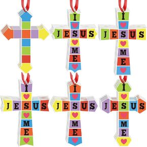 24 Pcs Christian Religious Crafts for Kids I Love Jesus, Jesus Loves Me Cross Crafts Religious Sunday School Crafts Bible Crafts for Sunday School Home Activities