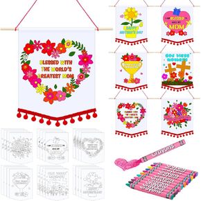 Oudain 24 Pcs Mother's Day Banner Craft Kit DIY Mother's Day Craft for Kids Mother's Day Projects for Kids Home School Classroom Fun Activities DIY Craft for Kids (Elegant Styles)