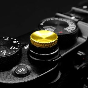 Camera Shutter Button, Upscale and Exquisite Pure Copper Shutter Release Button, Equipped with Rubber Rings (2 Packs - Glossy Gold - Curved-Edge Style)