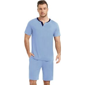 NACHILA Men's Pajamas Set-Viscose Made from Bamboo,Short Sleeve Pjs 2 Piece Pajama Cool Sleepwear with Short Pants
