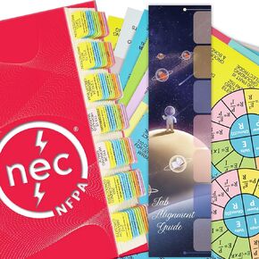 2023 NEC Code Book Tabs, 140 PCS Colored for National Electrical Code Book (Book Not Included), with 2 Ohm's Law Stickers & Wire Chart & Formula Guide & Page Numbers Sheet & Alignment Guide