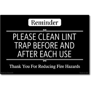 Black Please Clean Lint Trap Magnet, Clean Lint Bin Reminder Sign for Dryer, VRBO Airbnb Essentials for Hosts, 4x6 Magnetic Lint Bin Sign with 2 Stickers, Made in USA
