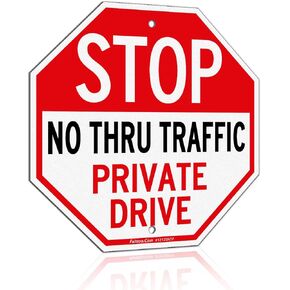 Faittoo Private Drive Sign, No Thru Traffic Sign, Stop Sign, 12x12 Inch Reflective Aluminum Sign, Weather/Fade Resistant, UV Protected, Easy to Install