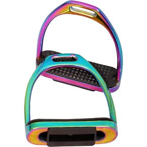 Lenza Rainbow Gloss Stirrups Horse Riding Stainless Steel English Stirrups with Black TREADS 4.75" Personalized Gifts for Him Her
