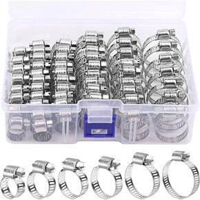 55 Pcs Hose Clamp Kit, 6 Size Hose Clamps Stainless Steel 1/4''–1-1/4'' Worm Gear Hose Clamps Assortment Adjustable Tube Clamp for Plumbing Pipe Fuel Injection Gas Line Automotive Radiator