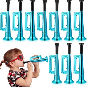 Poen 12 Pcs Toy Trumpet Kids Mini Metallic Trumpet Musical Instruments Plastic Trumpet Noise Makers for New Year Parties Kids Events Party Favors Music Class Stage Props 7 Inch(Blue)