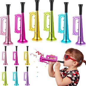 Poen 12 Pcs Toy Trumpet Kids Mini Metallic Trumpet Musical Instruments Plastic Trumpet Noise Makers for New Year Parties Kids Events Party Favors Music Class Stage Props 7 Inch(Blue)