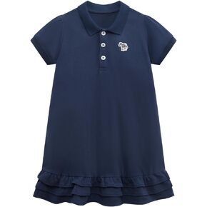 Girl's Polo Dress, Ruffle Pique Shirtdress School Uniform for Kids Toddler Baby Children with Short/Long Sleeve