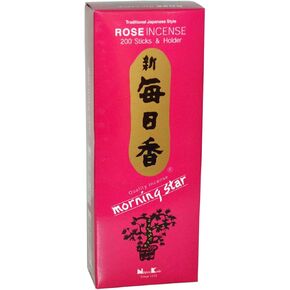 Morning Star Incense Rose, 200 Sticks with Ceramic Incense Holder, Key Note: Rose, Japanese Style Incense, Nippon Kodo